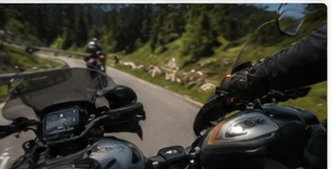 Blick vom Motorrad-Cockpit während der Fahrt