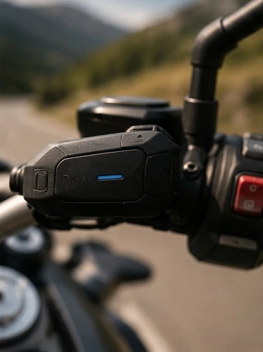 Intercom-Headset am Lenker eines BMW Motorrads