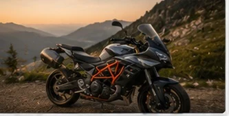 Einzelnes Motorrad im warmen Abendlicht