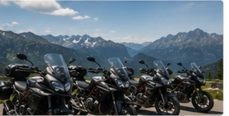 Mehrere BMW Motorräder vor Alpenpanorama